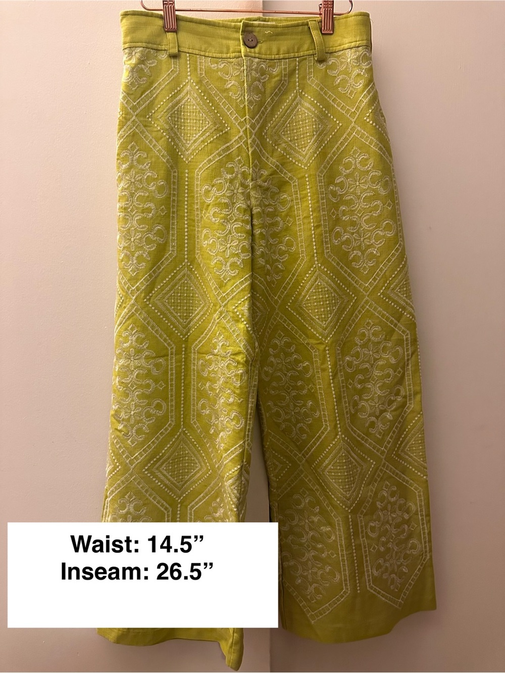 Calypso St. Barth Embroidered Green Wide-Leg Pants Aesthetic S